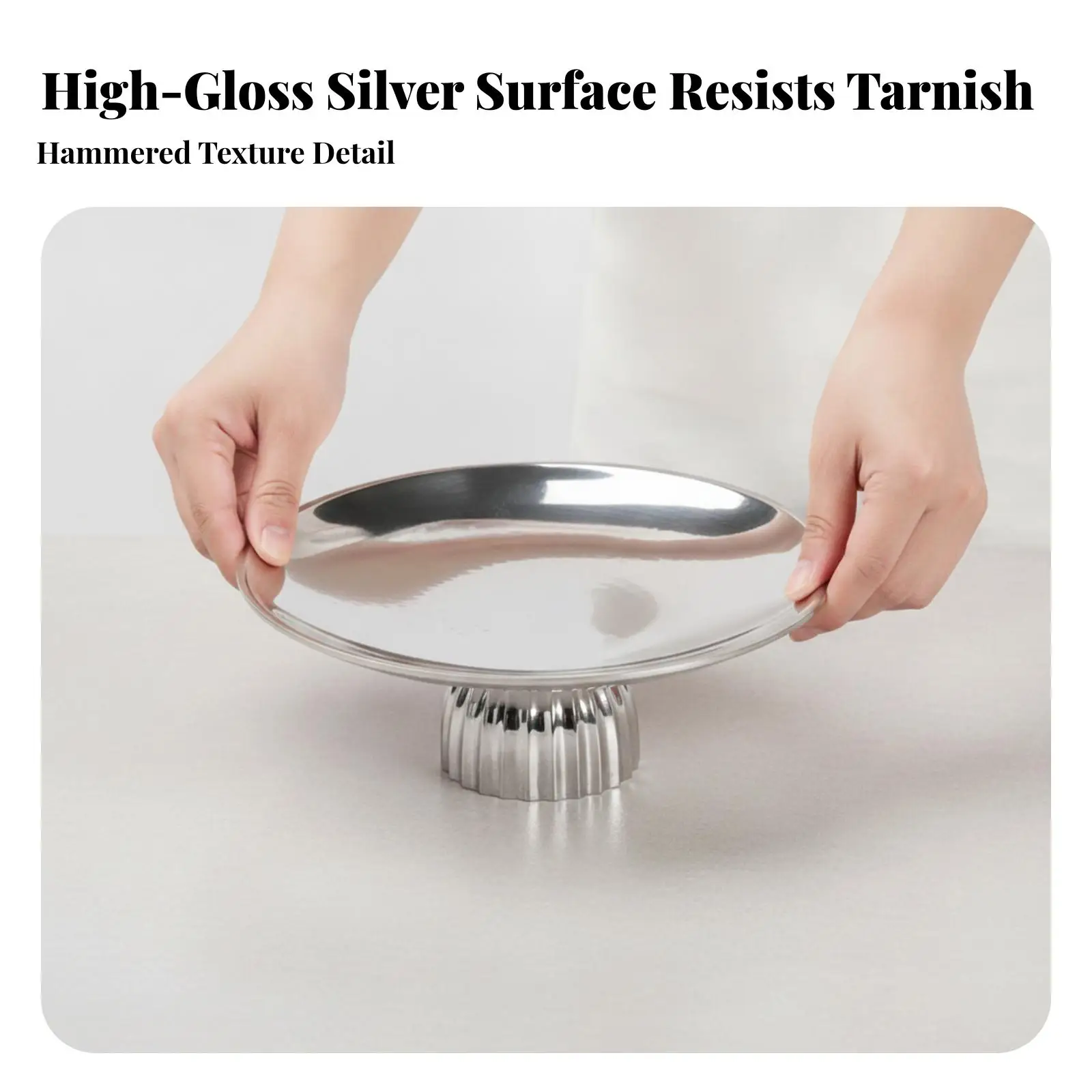 Round Aluminum Tray Electroplated Pedestal Tray Silver-Colored Versatile for Vanity, Coffee Table
