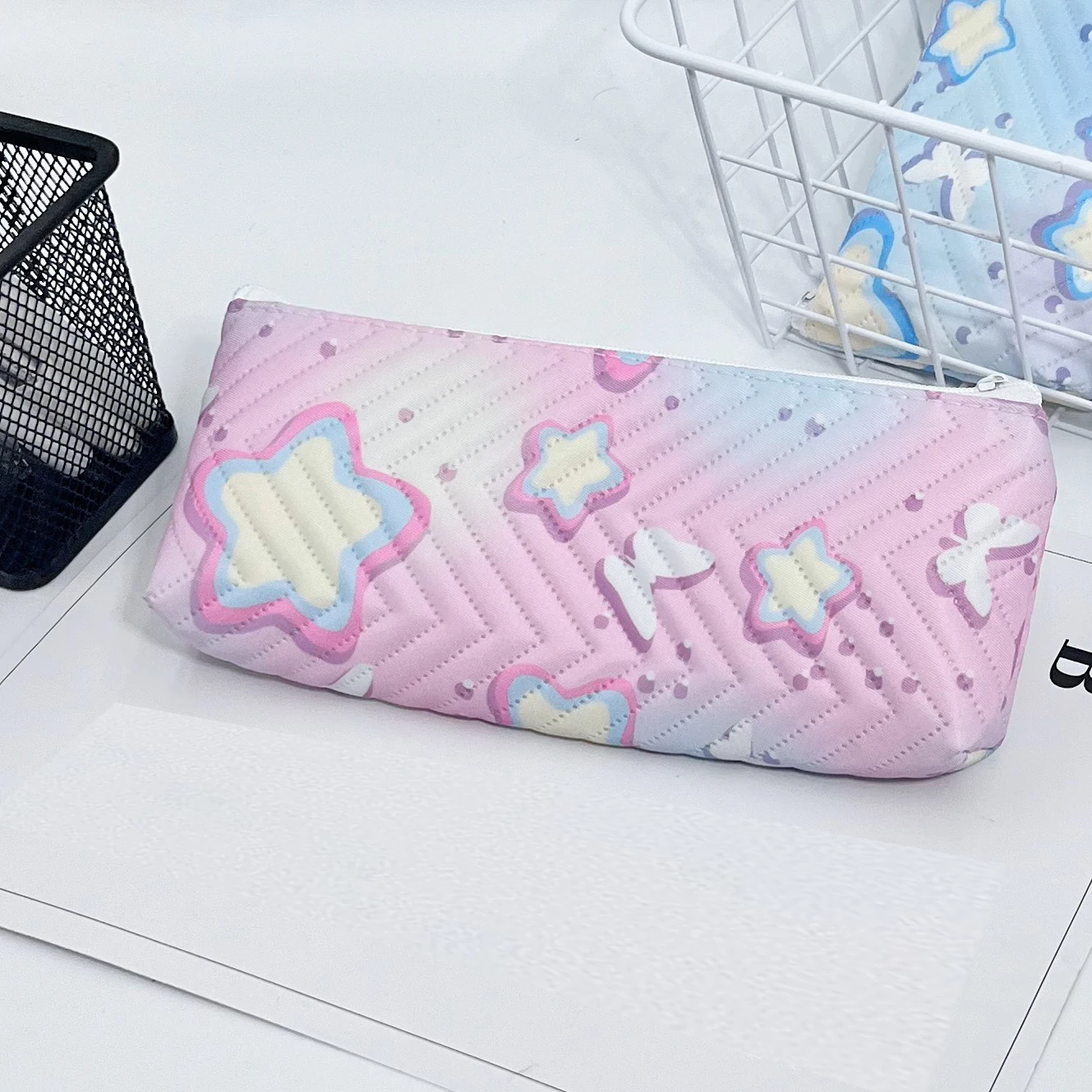 작은 스타 펜 가방 편리한 다채로운 펜 주머니 대용량 연필 케이스 학생을위한 품질 소녀 편지지 가방 매일