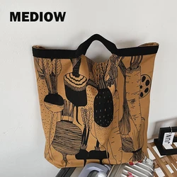 MEDIOW Casual Tote Bag For Women Luxury Designer Handbags And Purse 2023 New In Canvas Letter Flower Print Large Capacity Bags