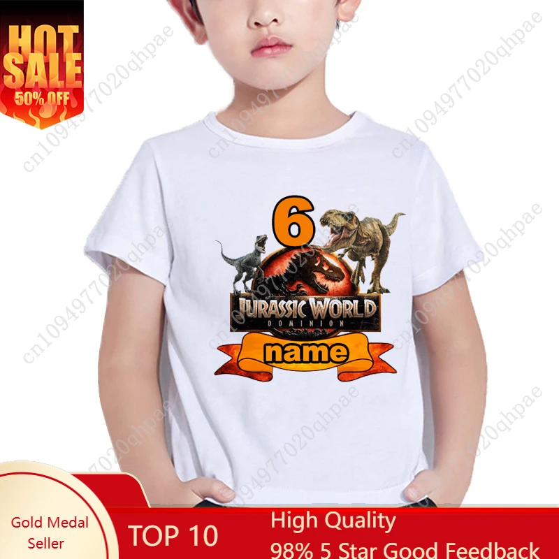 

Jurassic Park Dominion T-Shirt Dinosaur Number Name Happy Birthday 1-12 Years Old Boy T Shirt Kids Clothes Girls Summber Tops