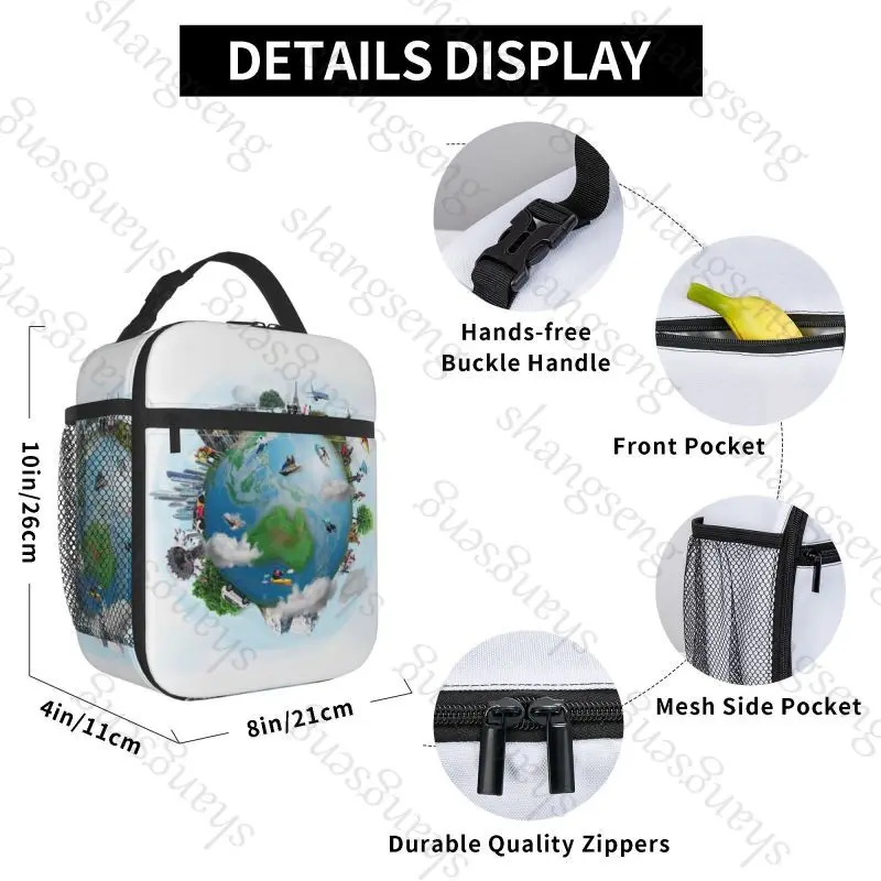 World Landmarks Pattern Lunch Bag insulated bag,student thickened waterproof Bento Bag Outdoor Travel Ice Pack, Picnic Bag