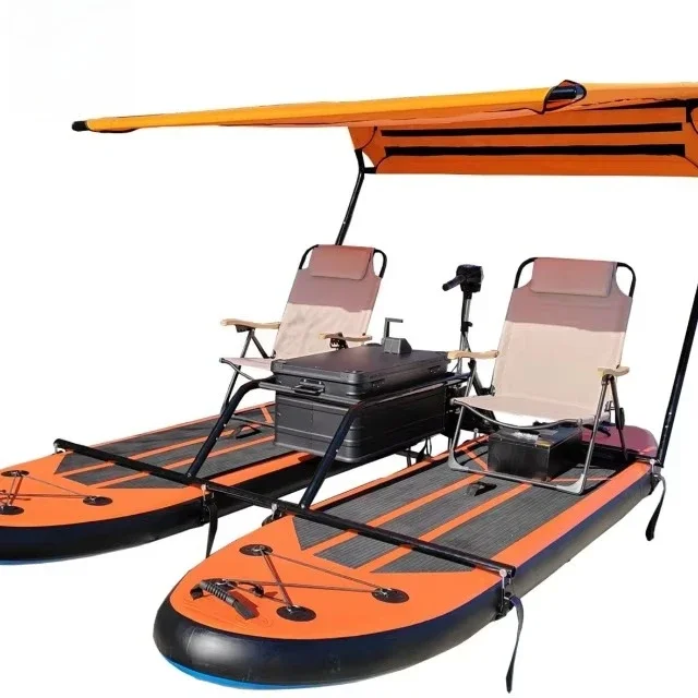 Double Inflatable Leisure Sightseeing Electric Floating Boat Fishing Yacht Water Sports Tent