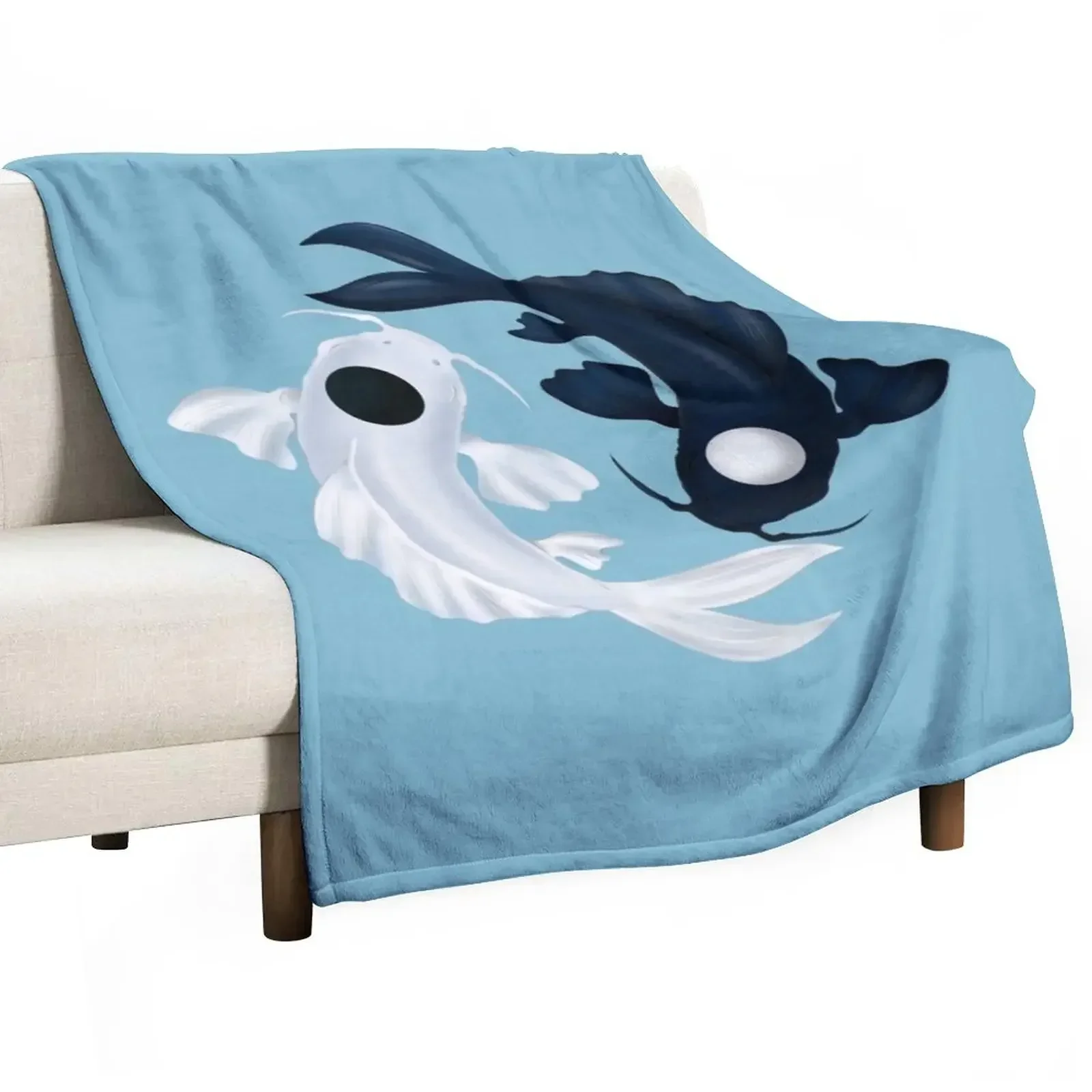 

New Tui and La Yin Yang Koi in Blue Throw Blanket Large Decoratives Soft Plush Plaid Beautifuls Blankets