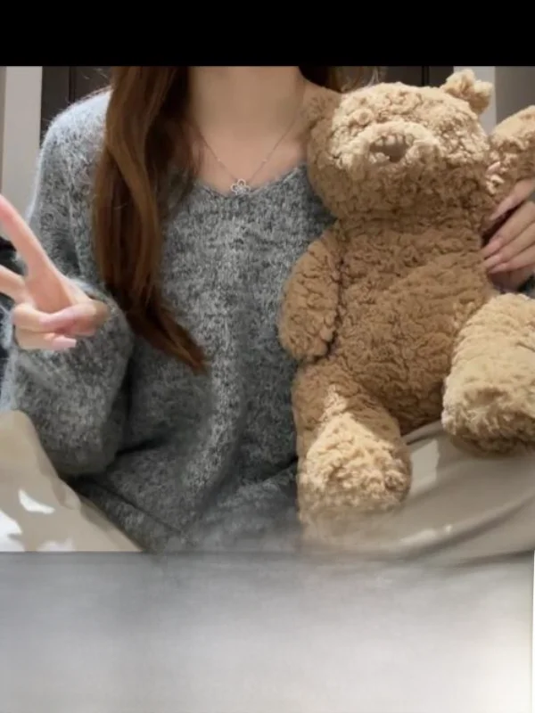 Maglione lavorato a maglia da donna coreano Lazy Sle V-Ne Loose Fit Autunno Inverno Morbido nutriente Strato superiore Base irt Long Sve