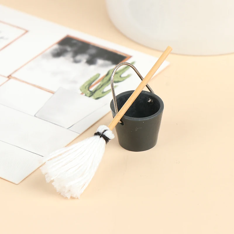 1 مجموعة 1:12 دمية مصغرة المطبخ حديقة ممسحة دلو بيت الدمية ديكور لعبة