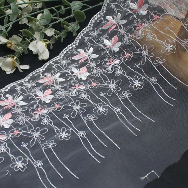

38Yards Pink White Floral Embroidered Lace Trim Lingerie Sewing Craft DIY Apparel Fabric Lace Wedding Sleeve