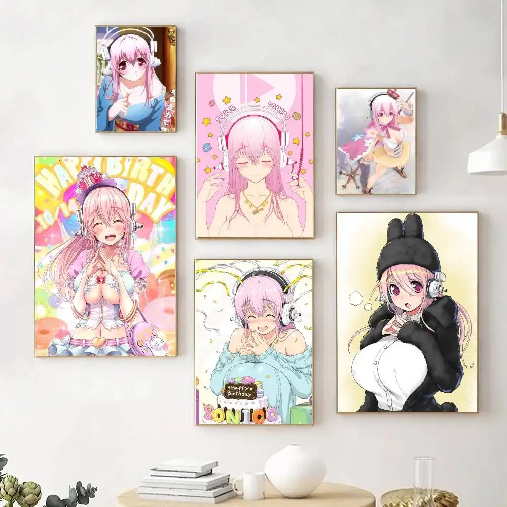 Anime Cute Girl S-Super Sonico Manga Posters Fancy Wall Sticker for Living Room Bar Decoration Wall Decor