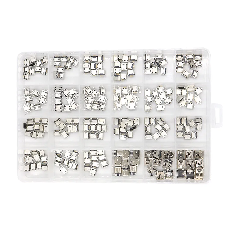 240pcs/box 24 Models Micro USB Soldering Connectors For MP3/4/5 Huawei Samsung SMD DIP Socket Accessories DIY Kits