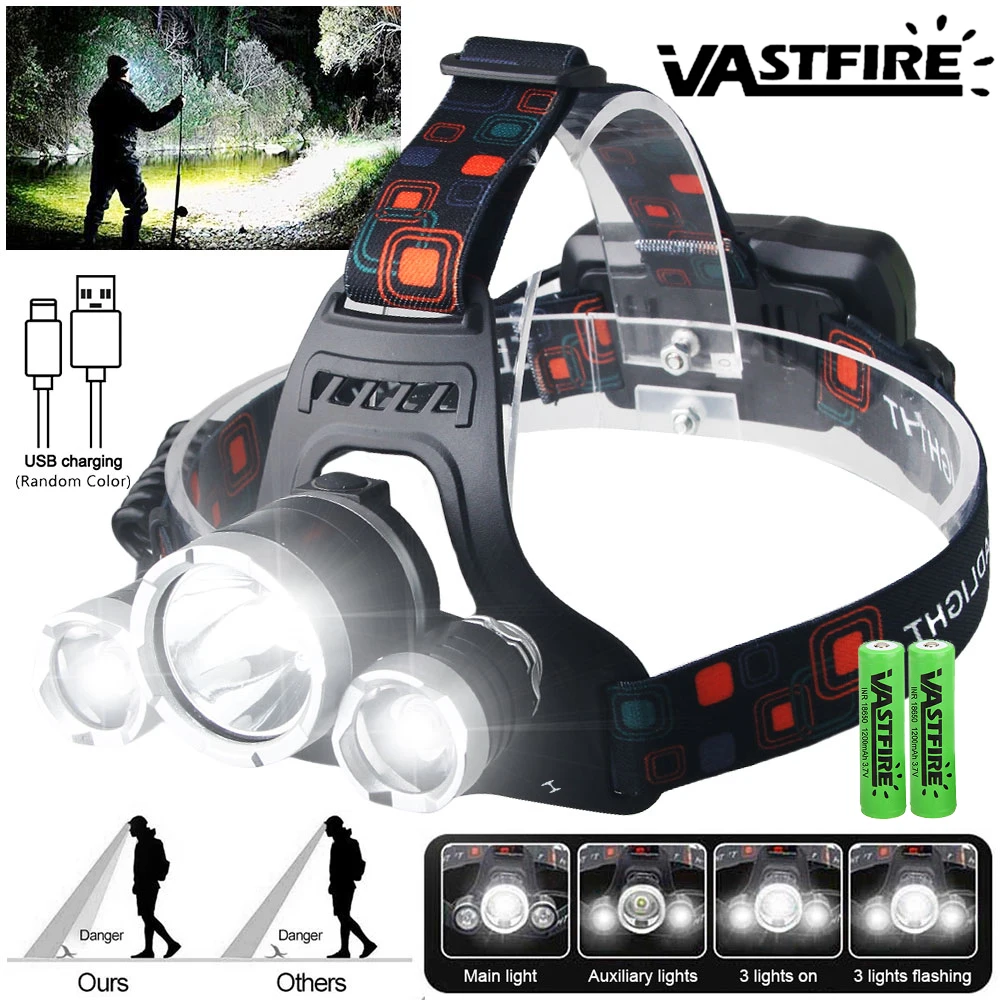 90 ° السوبر مشرق Led كشافات استخدام 18650 بطارية الصيد العلوي رئيس مصباح 4 والعتاد في الهواء الطلق الصيد التخييم مقاوم للماء رئيس ضوء #1