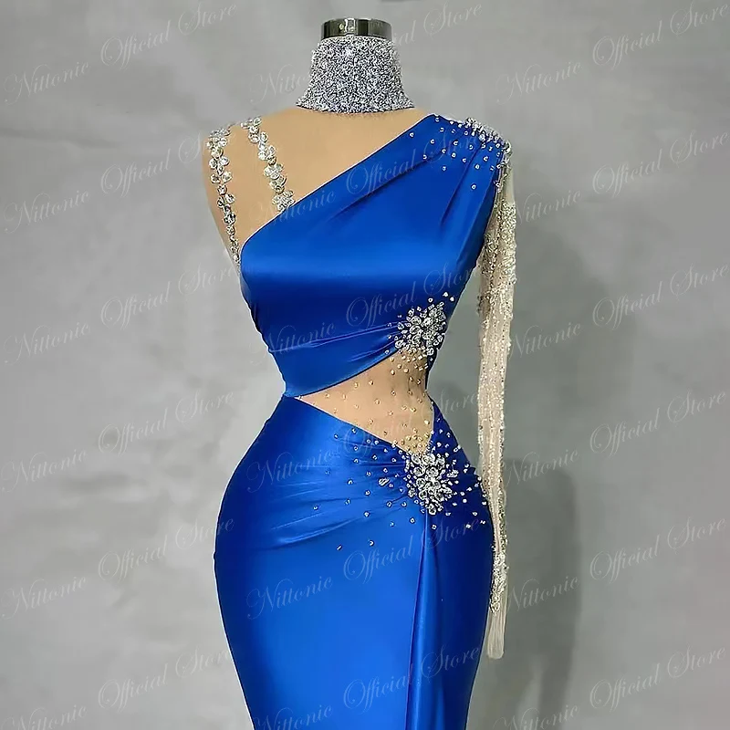 Luxury Beads Evening Dresses for Women Satin Long One Shoulder Floor-Length Mermaid Prom Special Events Gala Elegant Maxi 2023