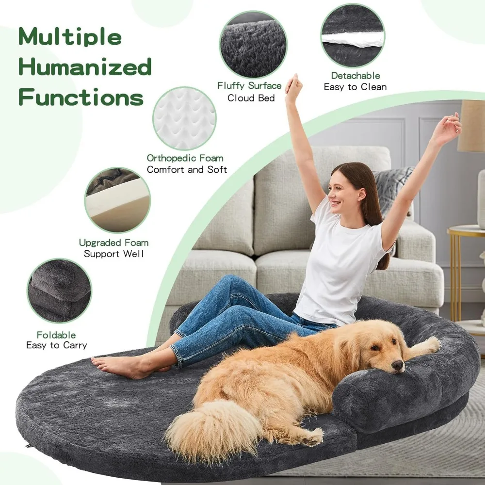 Human Dog Bed for Adult People, Large Gaint Shared Bed Foldable Adjustable Flufelbed Standard Cloud Bed with Memory Foam,Fluffy