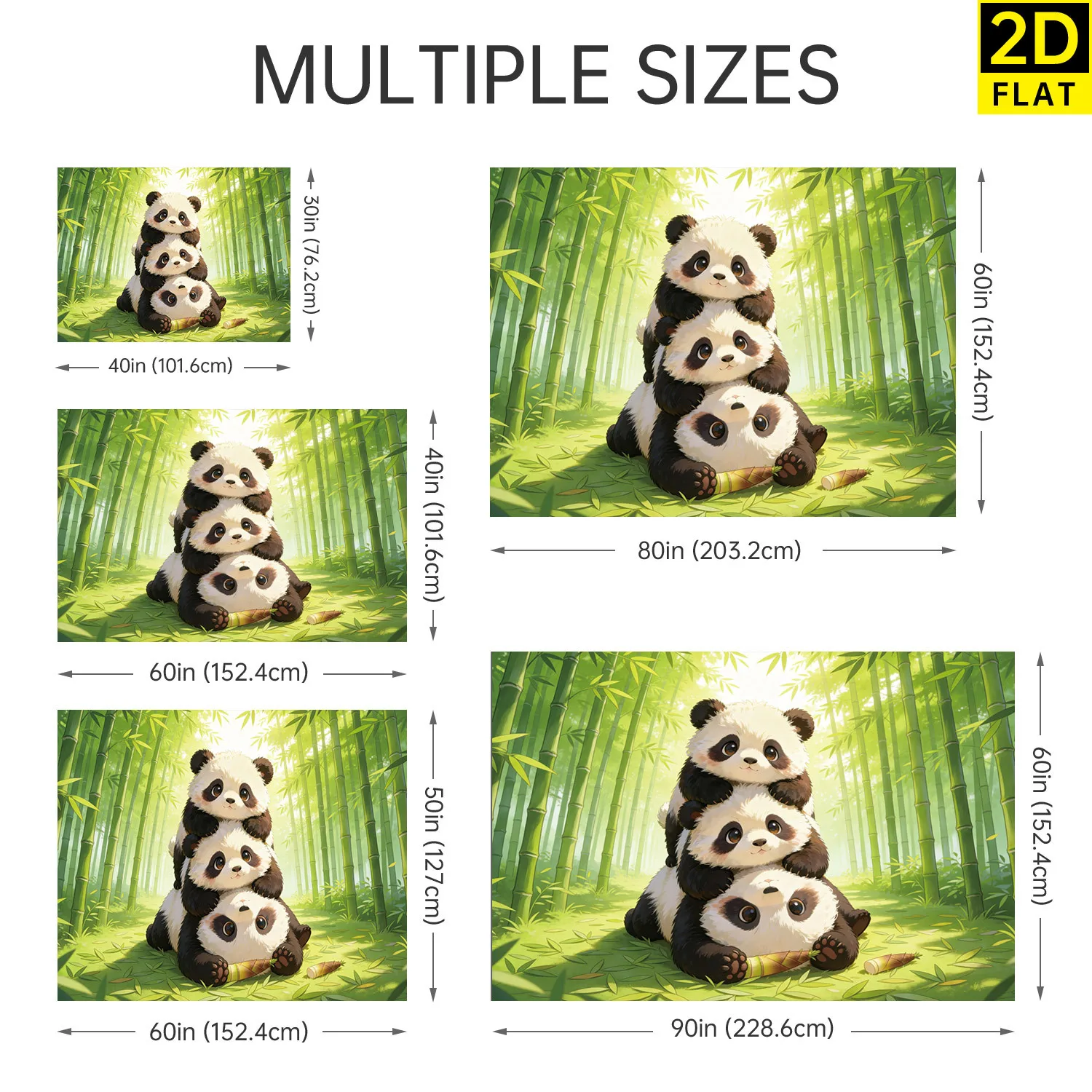 Adorable Panda Bear Family Bamboo Forest Tapestry Wall Hanging Jungle Decor Art for Home Nursery Living Room Polyester Print