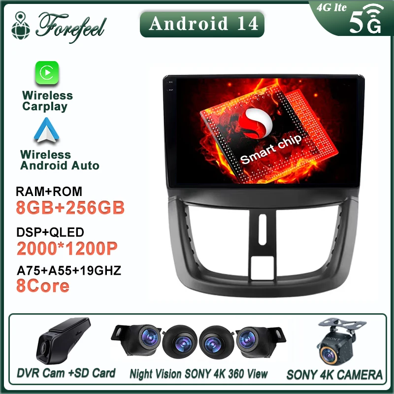 

Android 14 For Peugeot 207 207CC 2006 - 2015 Navigation GPS Auto radio No 2din DVD Dash Cam HDR wireless CarPlay Head Unit