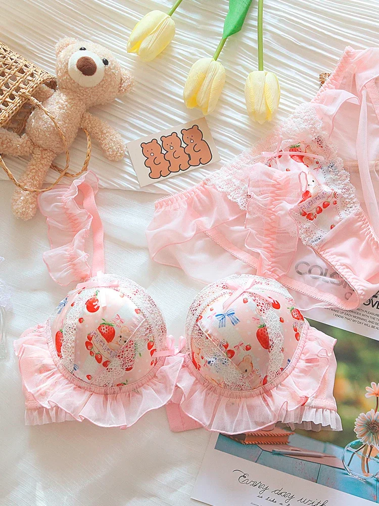 BANERDANNI (Pure Want Wind) Princess Lolita Soft Cute Little Bear Underwear Cute Little Boob Push-up Bra Set Without Underwire - view 5
