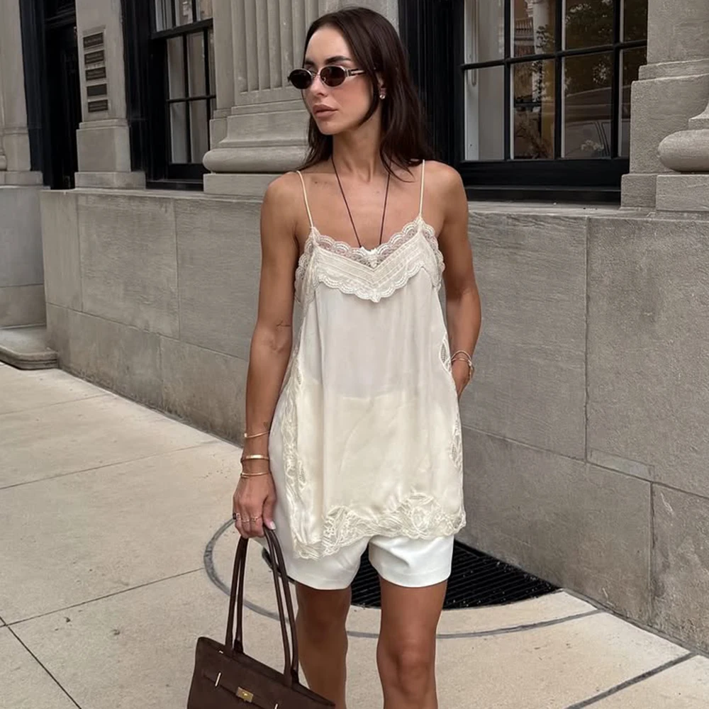 Ticketsx الدانتيل المرقعة حبال القمم المرأة التباين عارية الذراعين سبليت بروتيل قمة الموضة مثير تاريخ حفلة كلوبوير الإناث الدبابات القمم #1