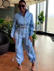 Streetwear 2 Piece Sets Women Outfit Spring Clothes Women 2025 Solid Zip Up Crop Top Cargo Pant Sets Casual Tracksuits Set Woman
