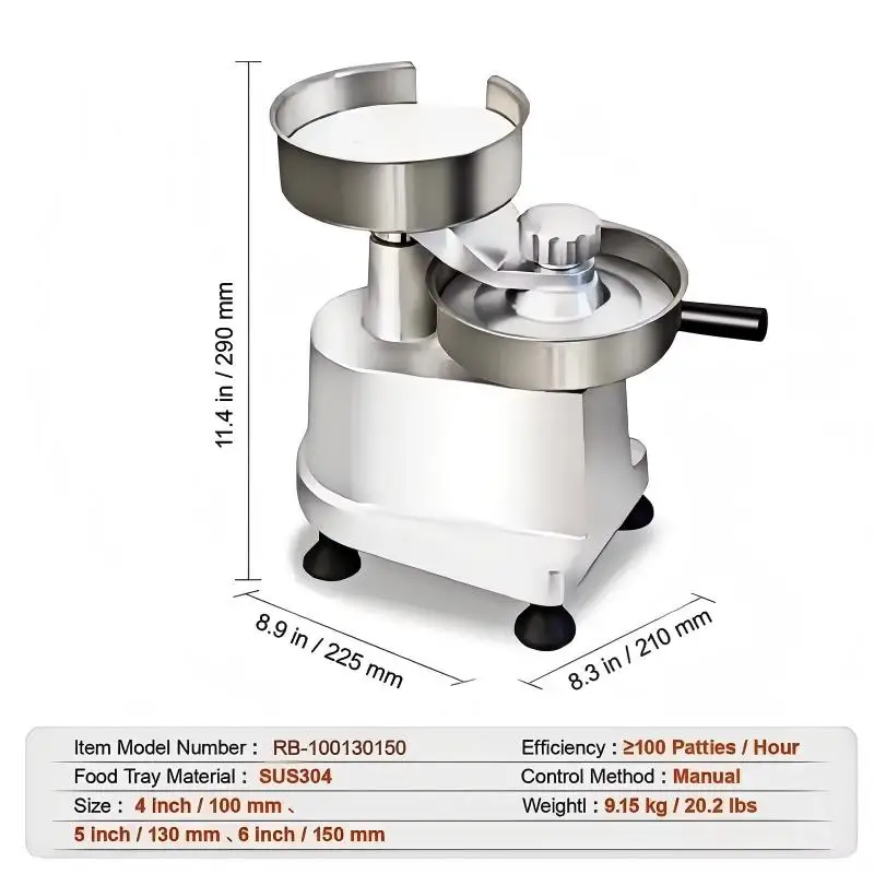 New manual enema forming machine 3 1 100 130 150mm burger cake press, suitable for meat processing in food stores