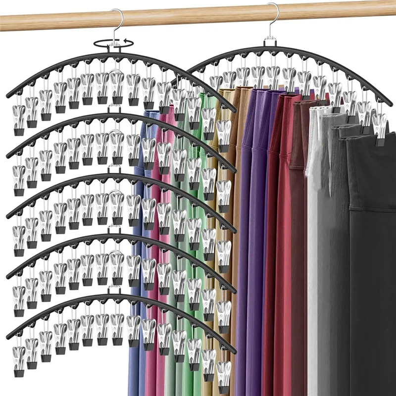 

BMBY-6Pack Legging Organizer For Closet Hanging,Pants Hangers With 15 Clips Holds Leggings,Shorts,Skirts,Space Saving