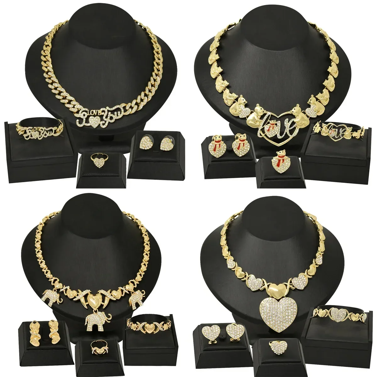 European and American Classic Jewelry Set Zinc Alloy Necklace Earrings Bracelet Ring Jewelry Four-piece Set