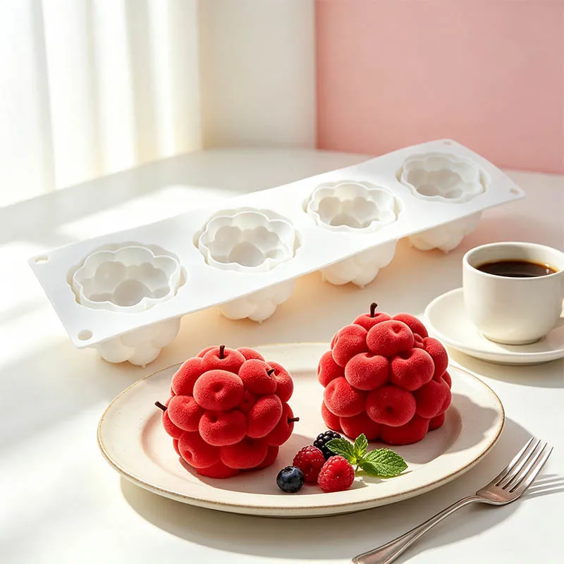 4 with Cherry Ball Mousse Cake Mold Three-dimensional Fruit Chocolate Silicone Mold West Point Baking Tools Baking Accessories
