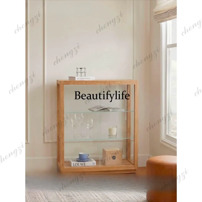 A73 solid wood glass display cabinet log color Lego low side cabinet