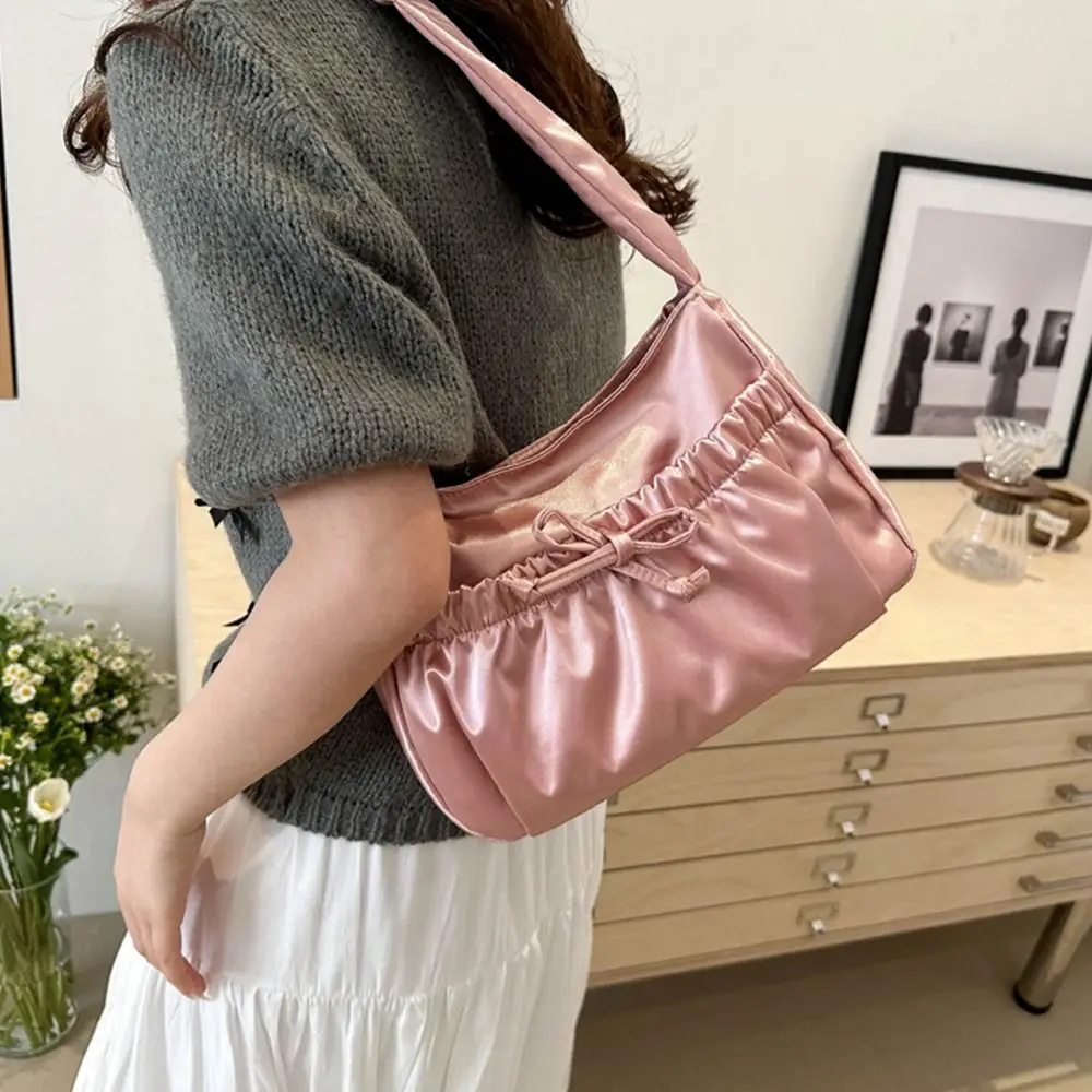Прохладная атласная плиссированная ручная сумка с бантом, портативная сумка на плечо INS, роскошная модная сумка в корейском стиле для подмышек, уличная сумка