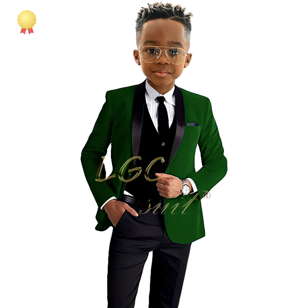 Boys Black Shawl Collar Velveteen Coat Vest and Pants Suit for Wedding Party Life Event Celebration Custom Suit Tuxedo