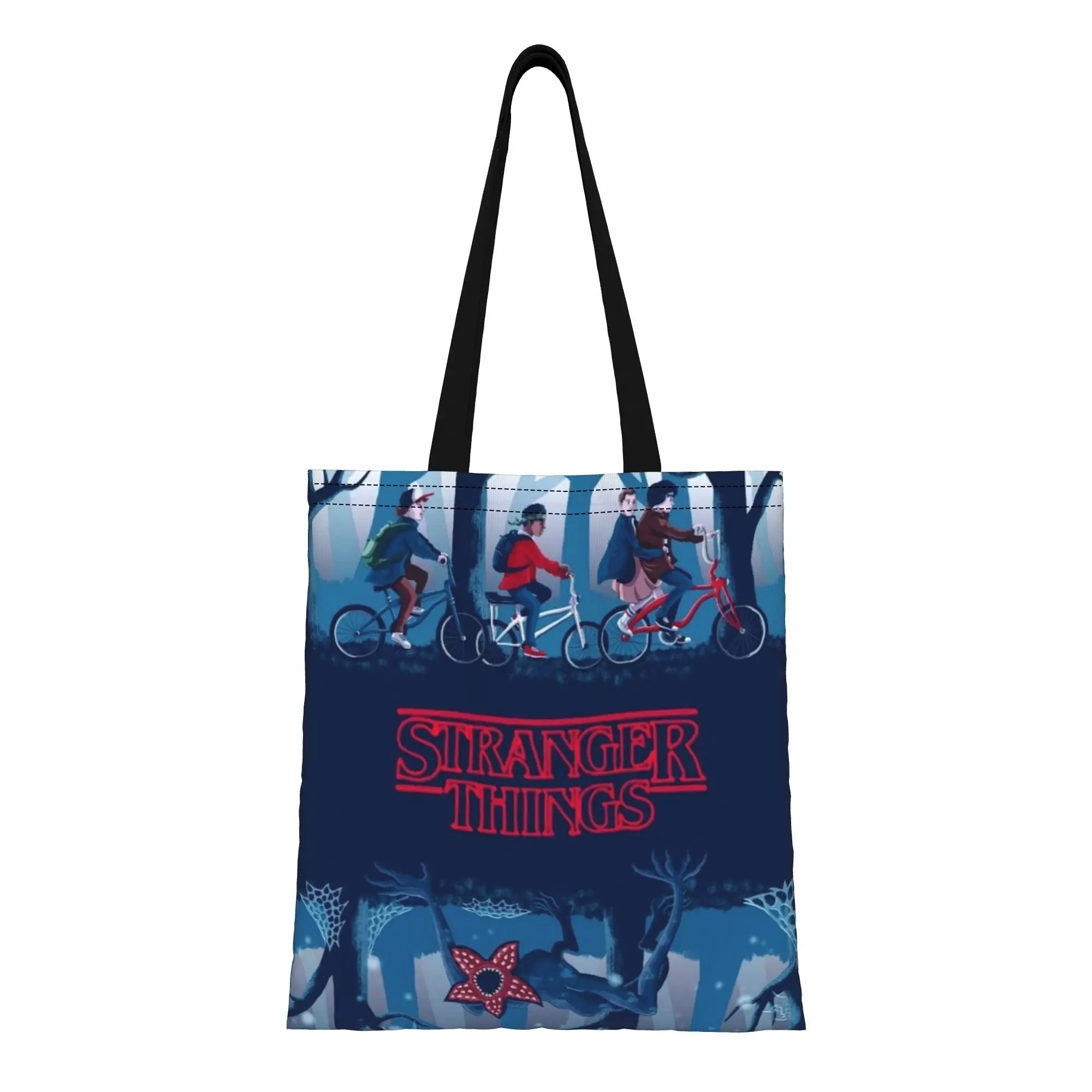 

Сумка-тоут из холщовой ткани с винтажным рисунком велосипеда и мотивами Stranger Things, идеально подходит для путешествий, женская сумка с верхней ручкой, к началу учебного года.