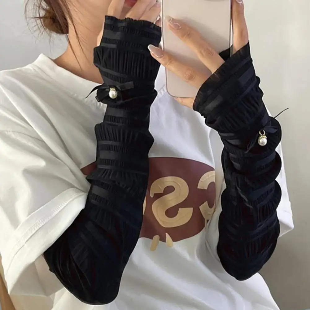 Женские теплые милые летние солнцезащитные длинные перчатки без пальцев для езды на велосипеде, вождения, тонкие дышащие рукава