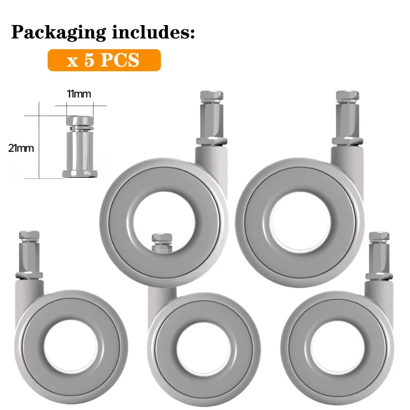5-Pack 2.5 Inch M11 Hollow Silent Office Chair Caster Wheels