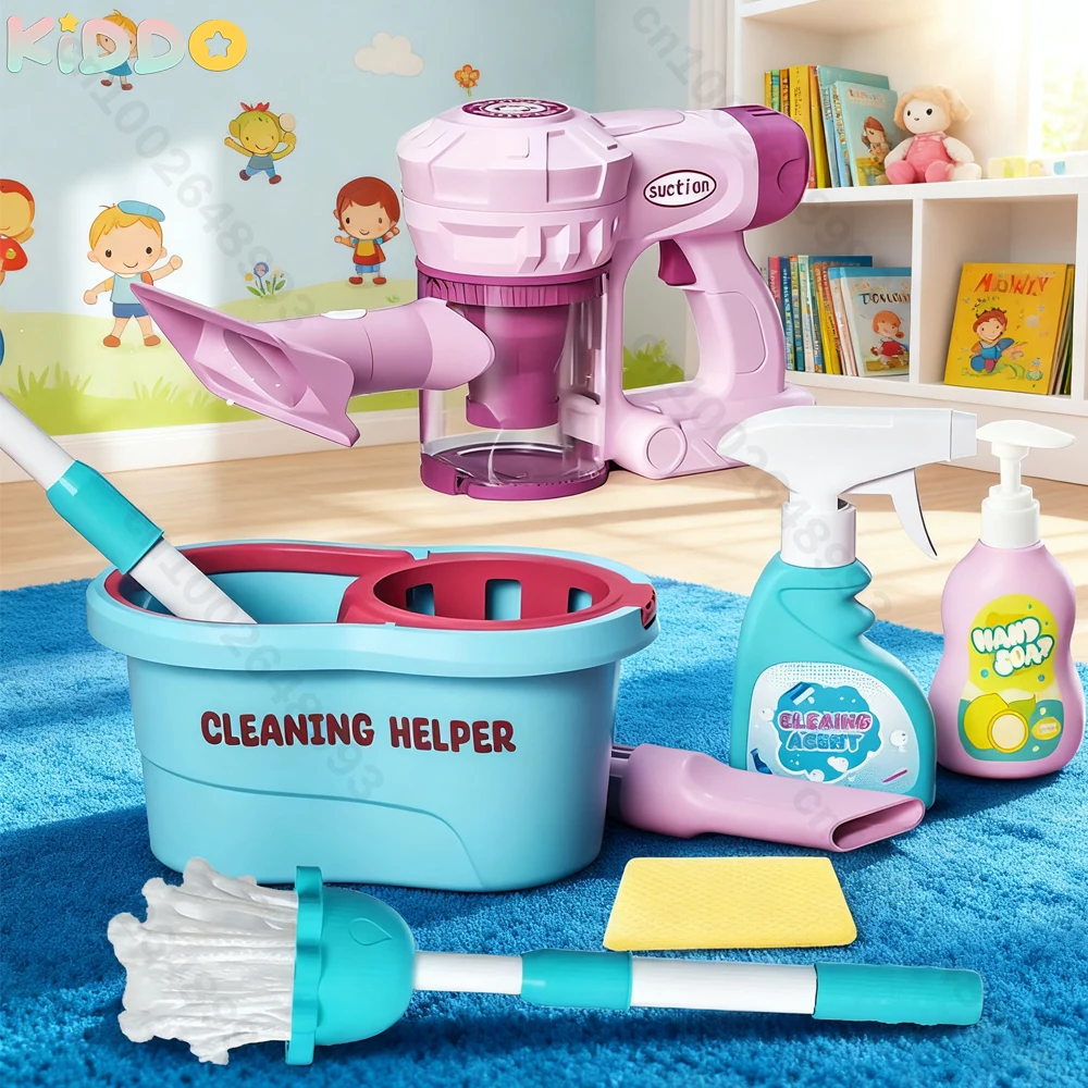Cleaning Toy Vacuum Cleaner Broom Simulation Educational Toy for Kids Home Cleaning Tools Representation Pretend Play House Xmas