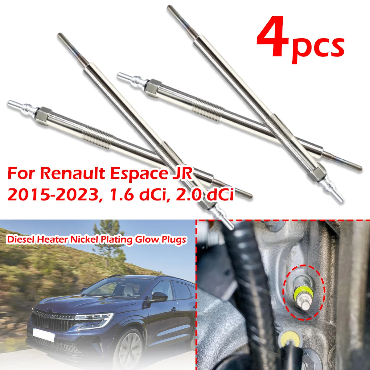 

Комплект из 4 никелированных свечей накаливания 4.5V для дизельного отопителя Renault Espace JR 2015-2023 1.6 2.0 dCi, автоаксессуары, артикул 110650819R