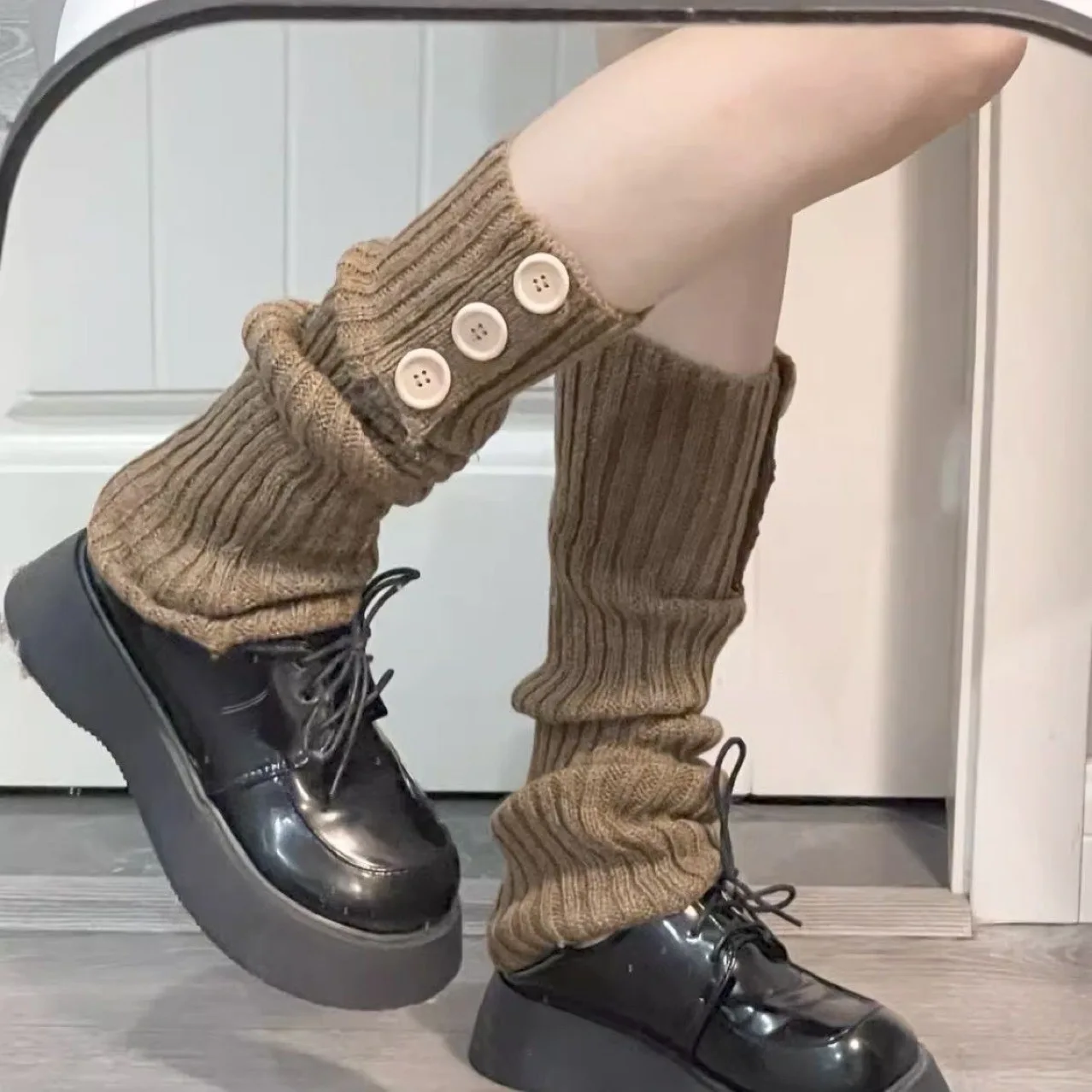 Socks Knitted Rad Autumn and Winter Warm Babes Pile Socks Buttons