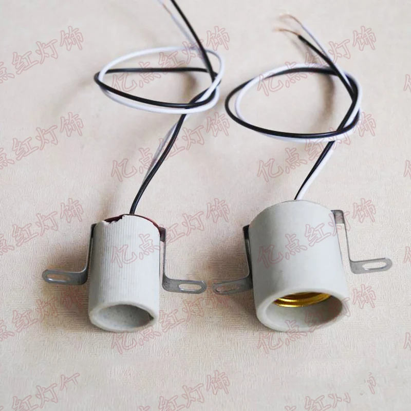 E14 E27 Ceramic Lamp Holders with Bracket Wire E14 E27 Screw Socket Adapter for Crystal Light Chandelier Wall Lamp Candle Light