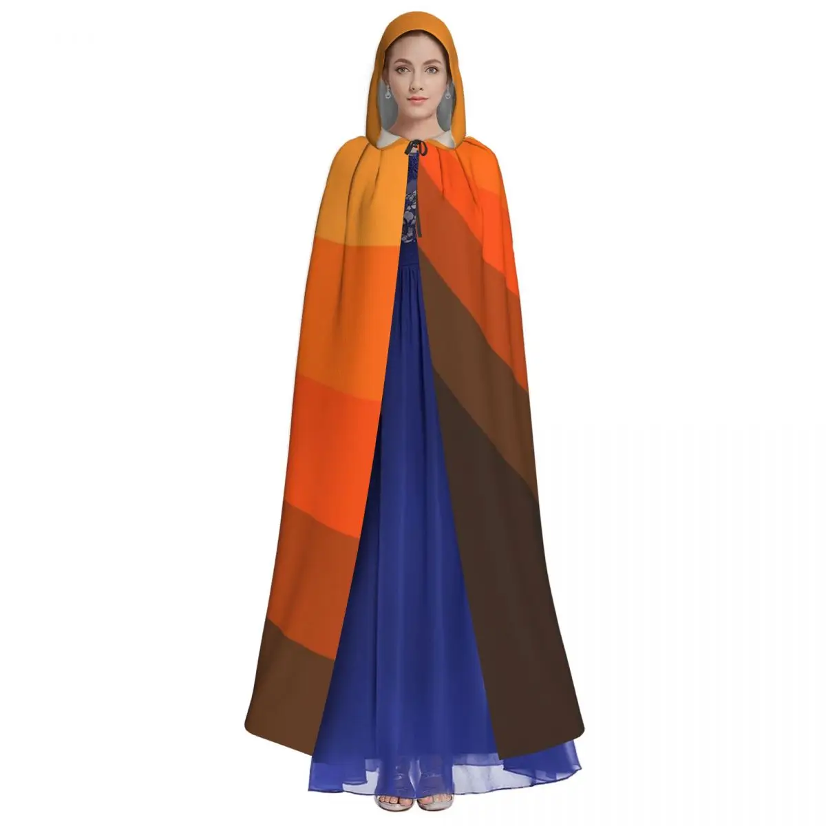 Brown And Orange Retro Sun Rays Long Hooded Cloak Witch Medieval Costume Cosplay Cape HalloweenVampire Adult Unisex