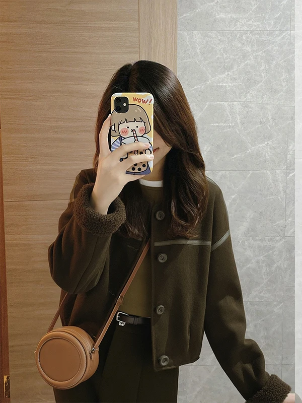 밀리터리 스웨이드 자켓 여성용 루즈핏 플리스 안감 코트 레트로 스타일 통근 패션 여성 프리미엄 의류