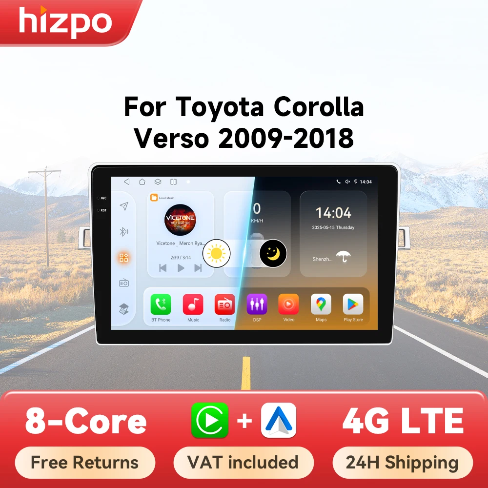 Hizpo 8 + 128G CarPlay Android Auto Radio für Toyota Verso R20 2009 - 2018 Auto Multimedia GPS 2din Autoradio Smart Systeme Wifi 4G