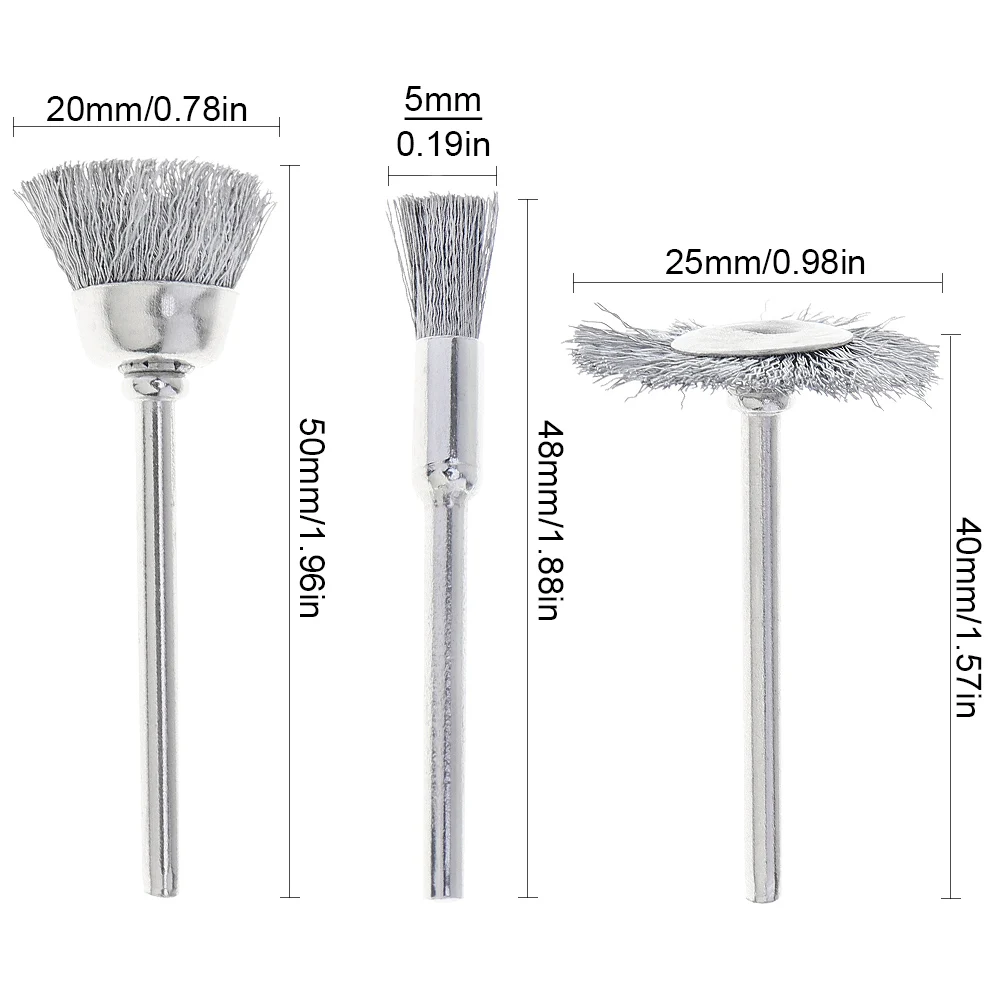 45pcs/set Stainless Wheel Brush Sets with Bowl-type Head and 3mm Shank Diameter for Polishing / Rust Removal