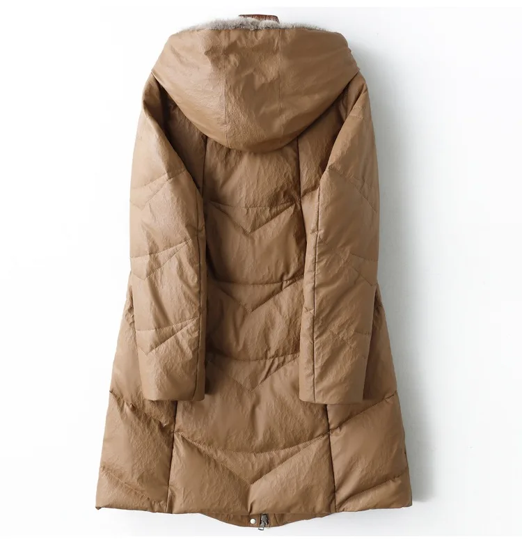 Chaqueta de plumón de piel de oveja auténtica para mujer, abrigos de ganso blanco de alta calidad con capucha de piel de visón, Parkas largas cálidas para invierno, 2024