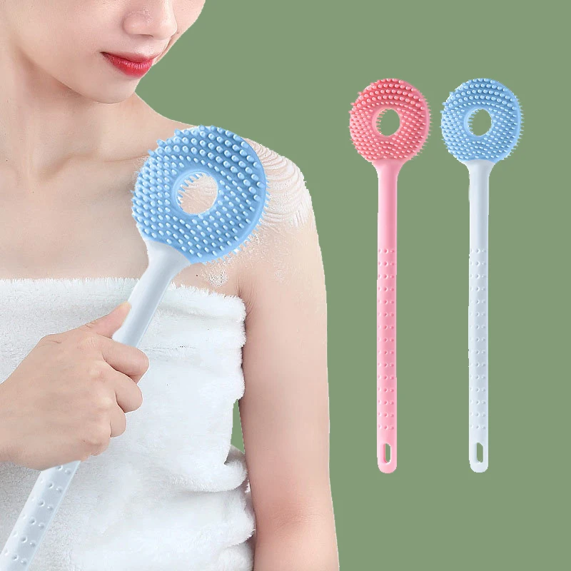 Silicone Long Handle Bath Brush Double-Sided Shower Exfoliating Brush Body Scrub Back Massage Brushes Bathroom Accessories