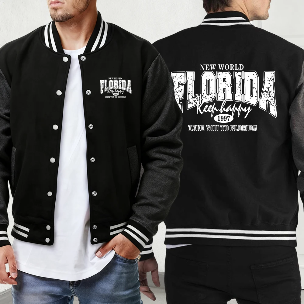شيكاغو الذهب الأسود طباعة الرجال الخريف الدافئة زي بيسبول فضفاض شارع العليا جاكيتات جيب الرياضة Veste خمر ملابس رجالية غير رسمية