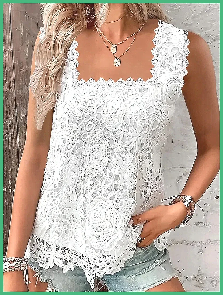 

Women's Lace Camisole Top 2024, Square Neck Sleeveless Vest, Summer Loose Fit Casual Tank Tops
