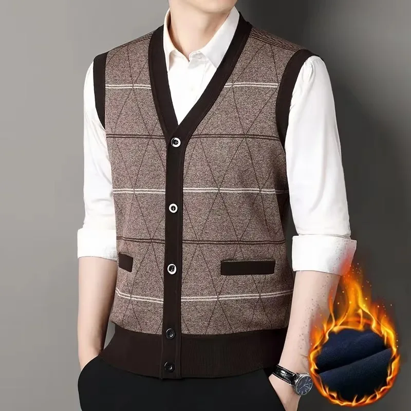 Cardigan Sweater Vest Men\'s Autumn and Winter Warm and Slim Fit Knitted Vest Mens Sweater