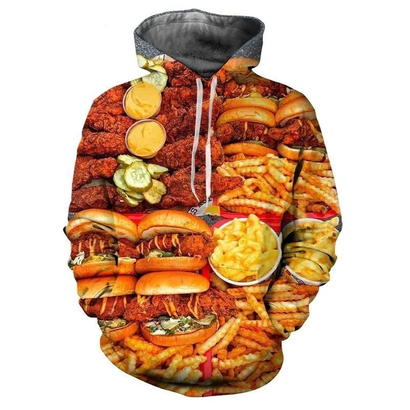 Funny Hamburger Fries Food 3D Print Hoodie Men Women Casual Hoodies Oversized Hoody Pullover Hooded Sweatshirts Man Top Clothing