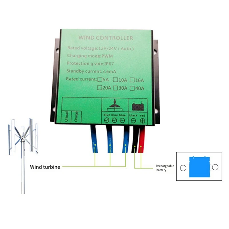 Controlador pwm 300w controlador de carga da turbina eólica regulador à prova água para gerador eólico 12v 24v interruptor automático 16a