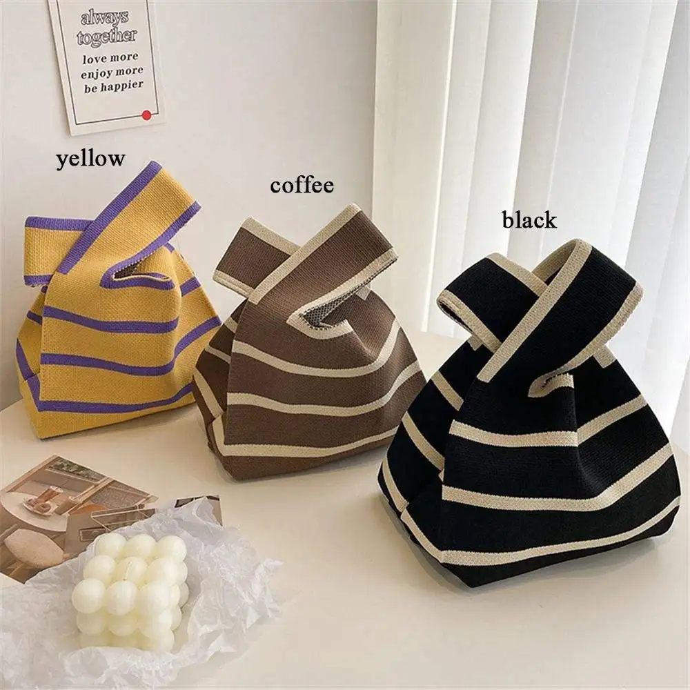 1pcs Reusable Casual Shopping Stripe Knit Tote Bag