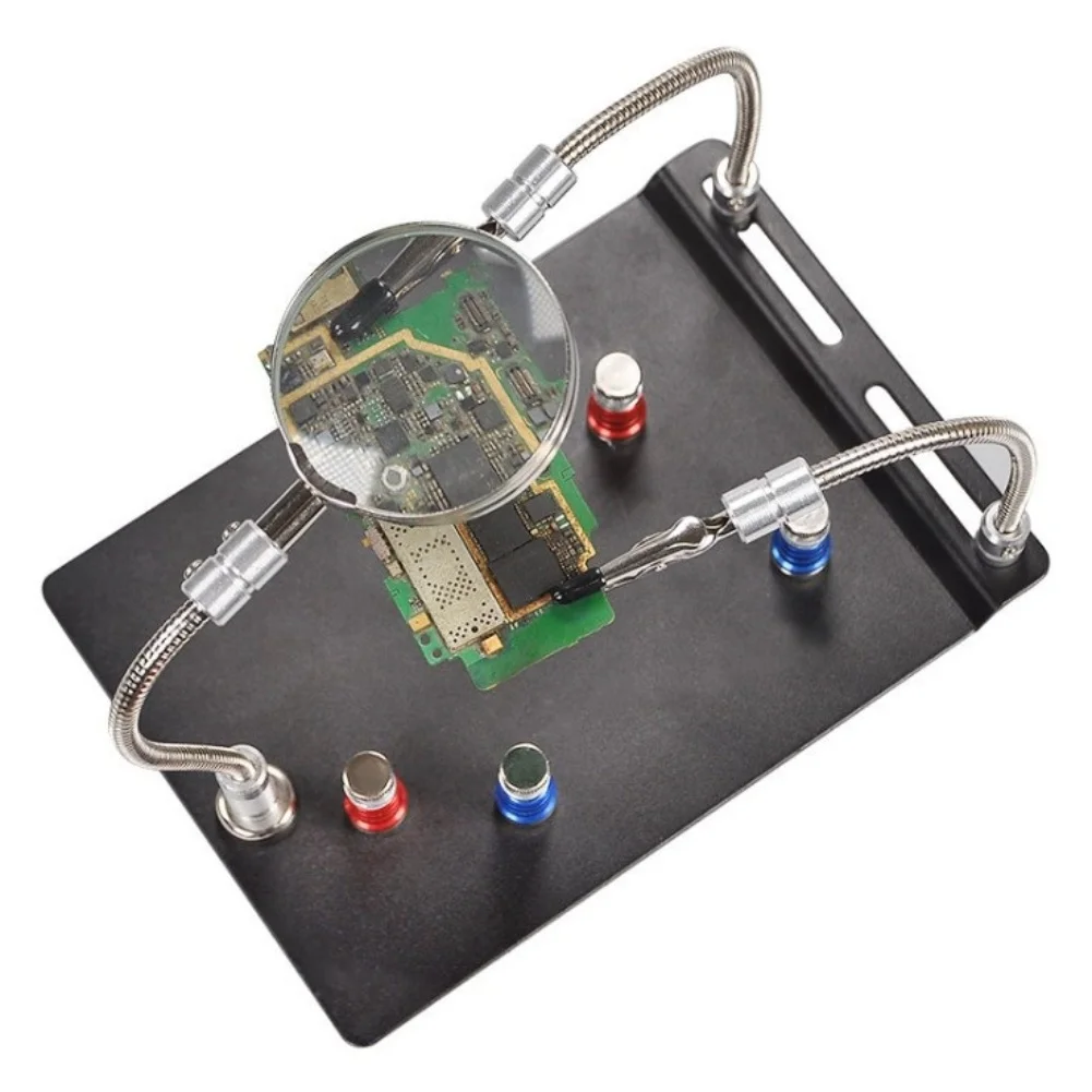 Helping Hands Tool with Magnifying Glass and Magnetic Flexible Arms for Electronics DIY and Jewelry Making Tasks