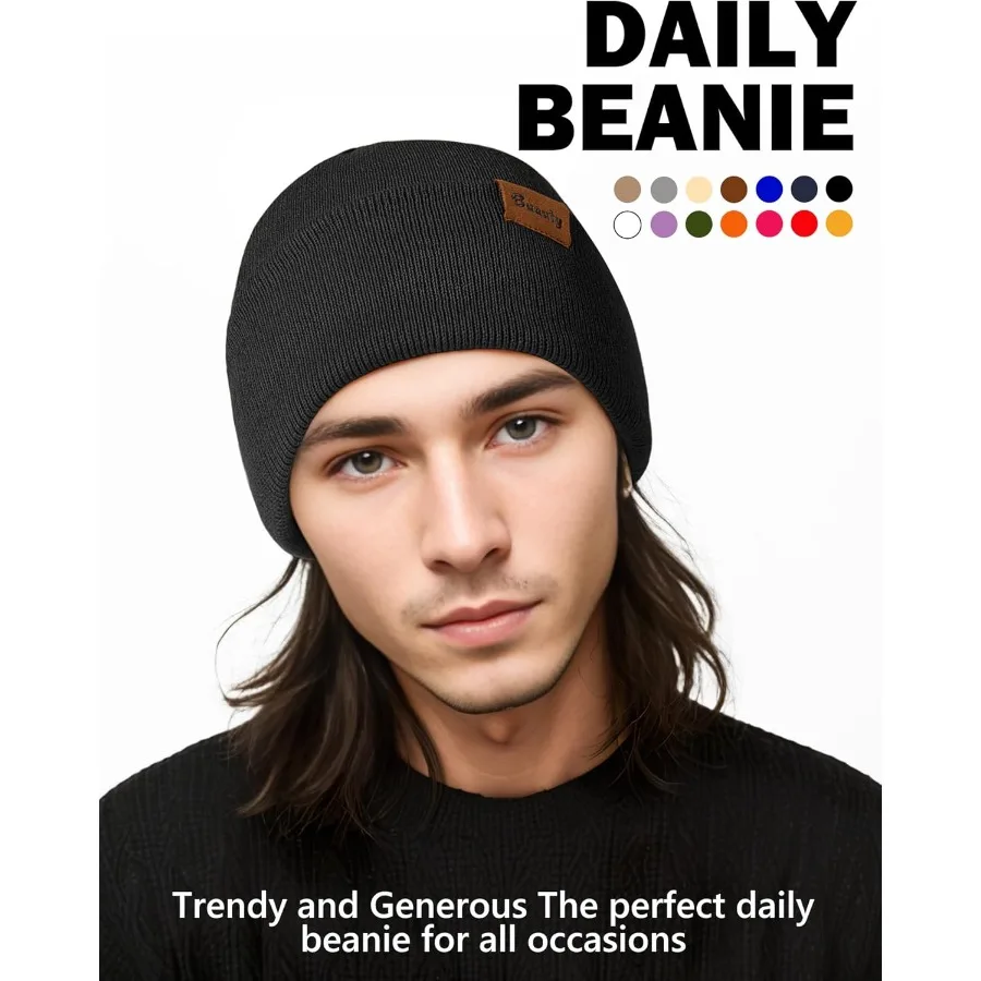 Beanie Hats for Men Women Knit Winter Hat Warm Skull Stocking Cap Striped Snow Hat Heated Cuffed Beanie