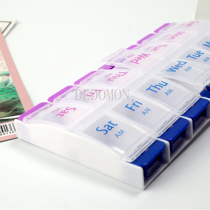 Home Travel Weekly 7 Days Pill Box 14 Compartments Pill Organizer Plastic Medicine Storage Dispenser Cutter Drug Cases