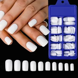 100Pcs White Press on Nails Square False Nails Full Cover Short Ballet Acrylic Fake Nail DIY Beauty Manicure Extension Tools ﻿